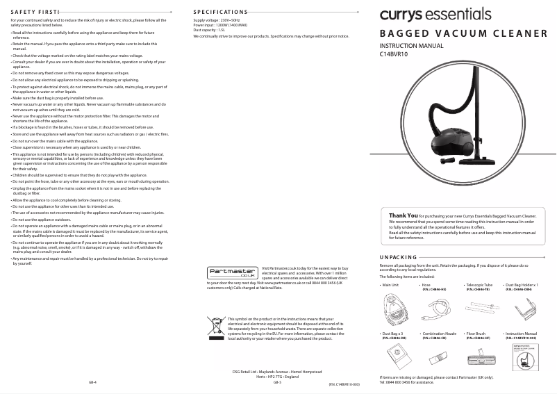 Page 1 de la notice Manuel utilisateur Currys Essentials C14BVR10