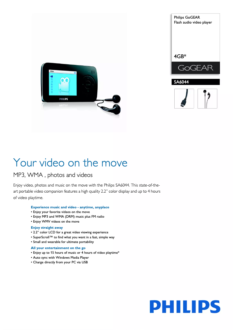 Image de la première page du manuel de l'appareil GoGear SA6044