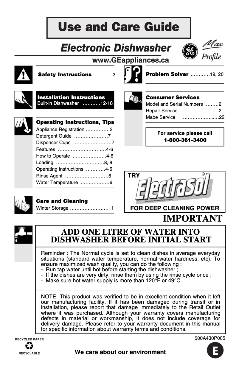 Page 1 de la notice Manuel utilisateur GE PDW7712KSS