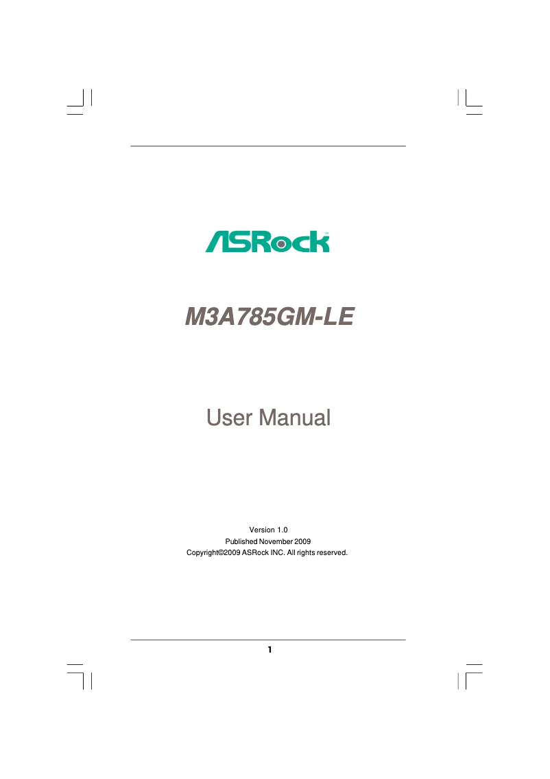 Page n°1 - Manuel utilisateur Asrock M3A785GM-LE