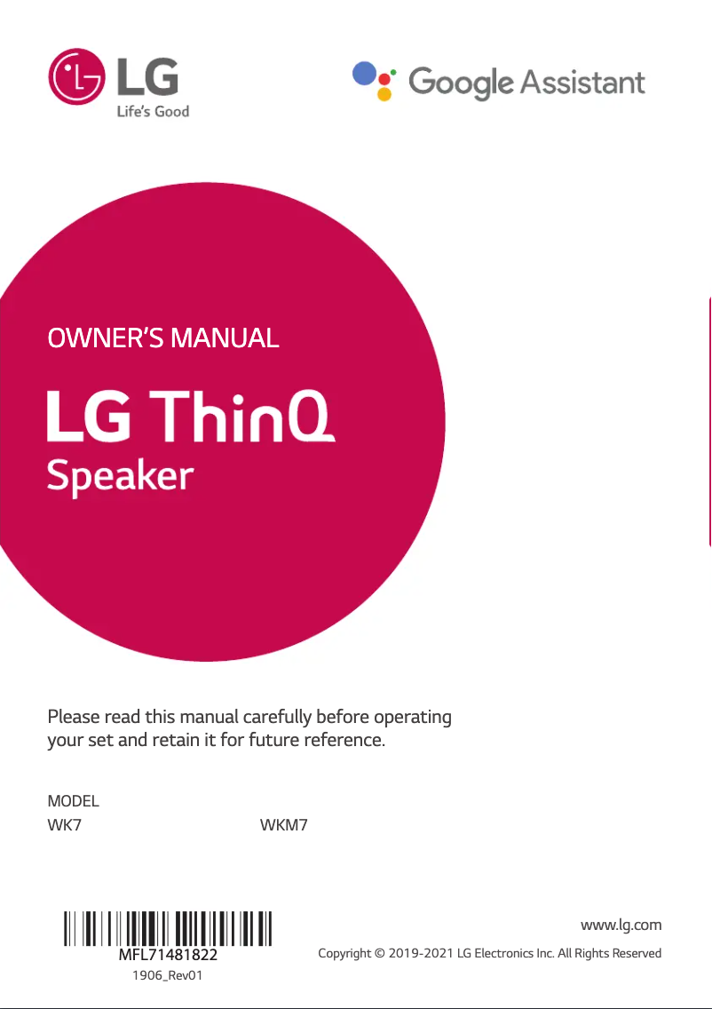 Page n°1 - Manuel utilisateur LG XBOOM AI ThinQ WKM7