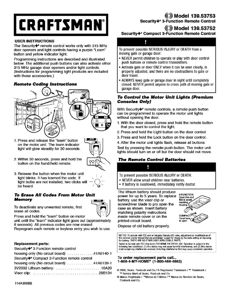 Page 1 de la notice Manuel utilisateur Craftsman 139.53753