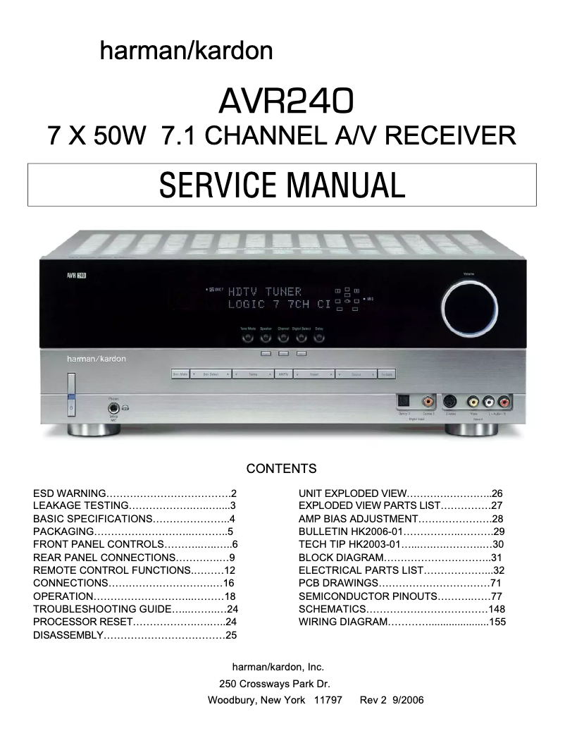 Página 1 del manual Manual de usuario Harman Kardon AVR 240