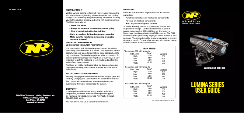 Página 1 del manual Manual de usuario NiteRider Lumina 500