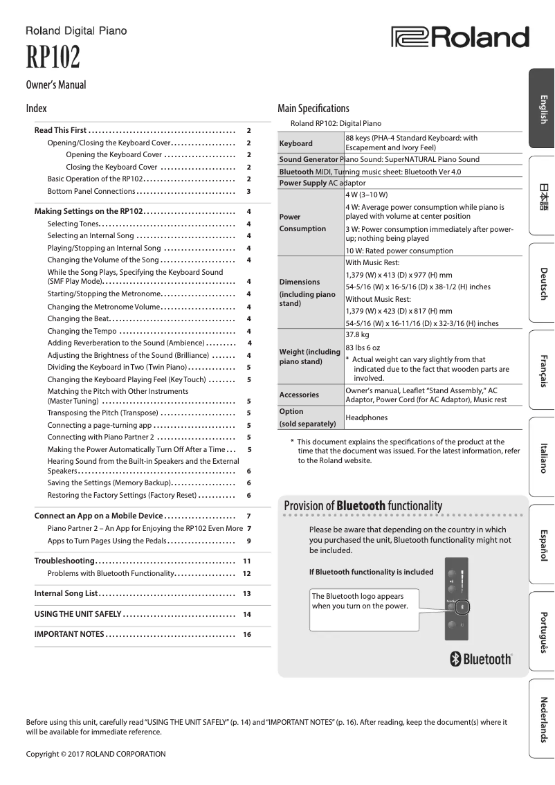Image de la première page du manuel de l'appareil RP-102