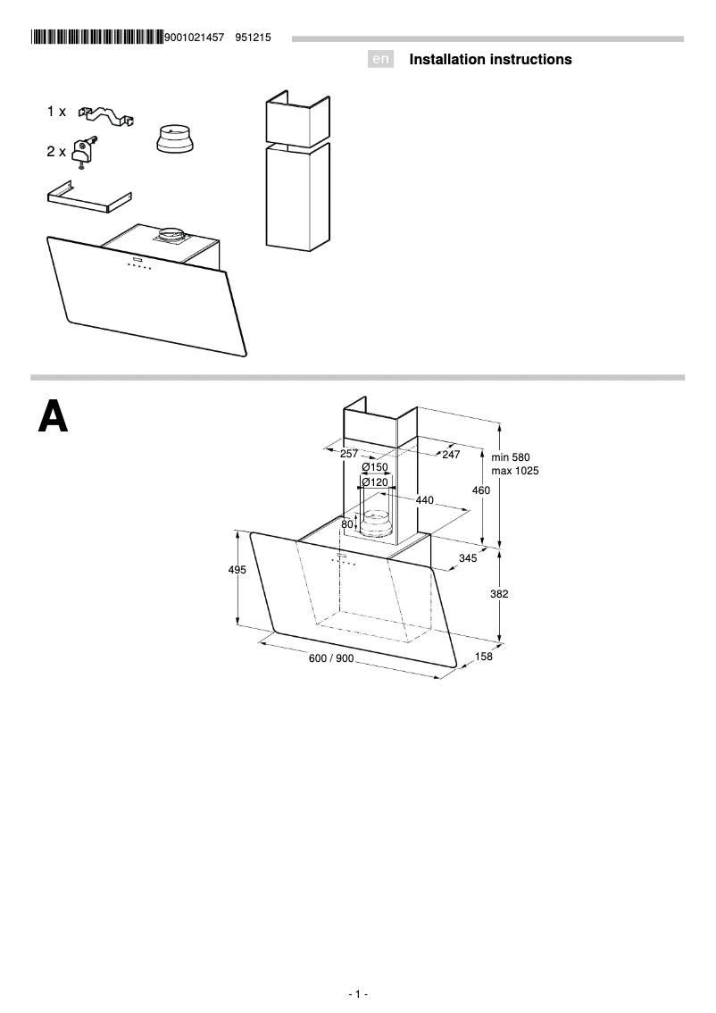 Page 1 de la notice Guide d'installation Bosch DWK098G51