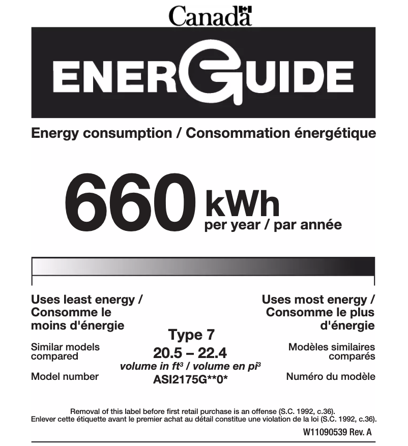 Page 1 de la notice Label énergétique Amana ASI2175GRS