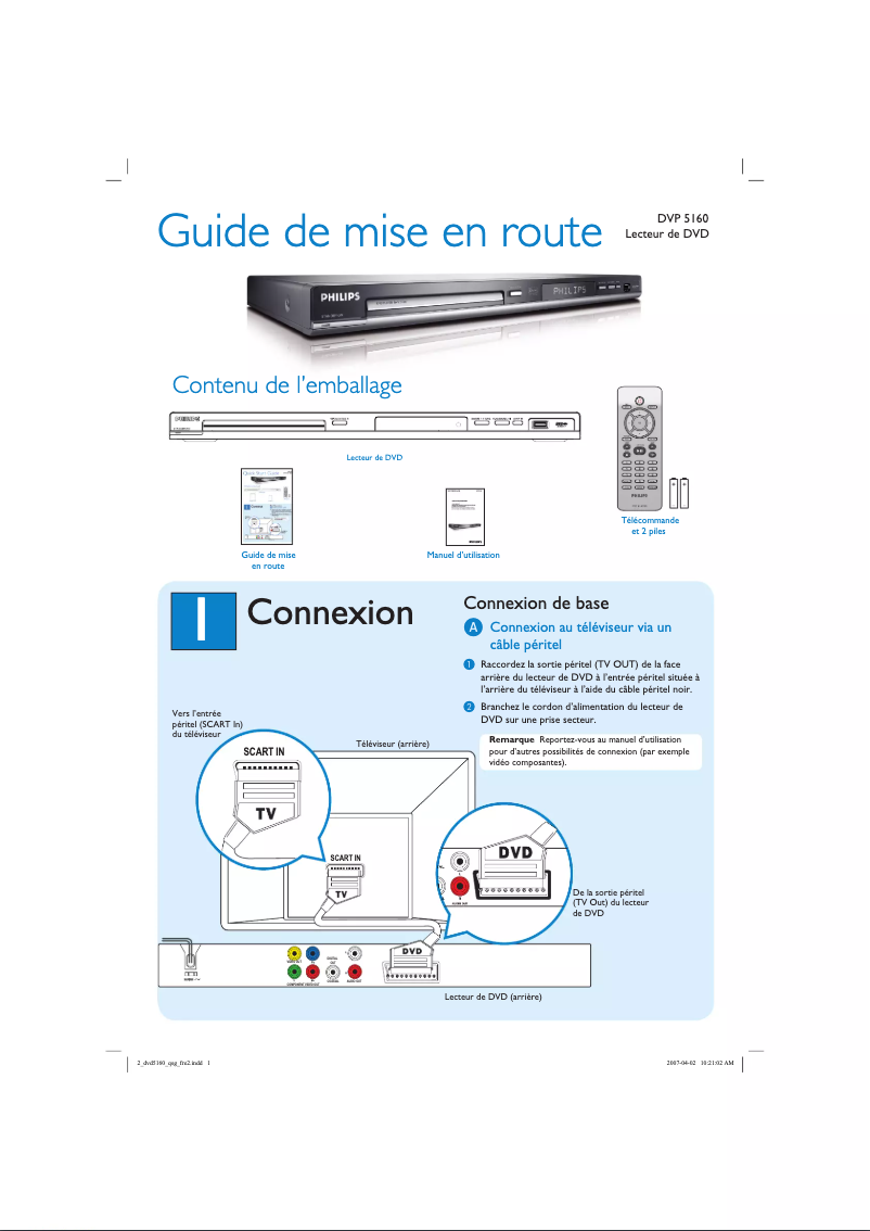 Page 1 de la notice Guide de démarrage rapide Philips DVP5160
