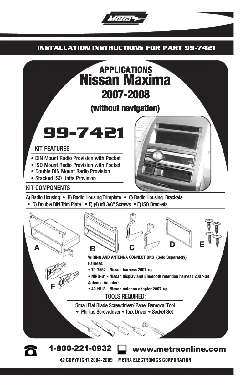 Page n°1 - Manuel utilisateur Metra 99-7421