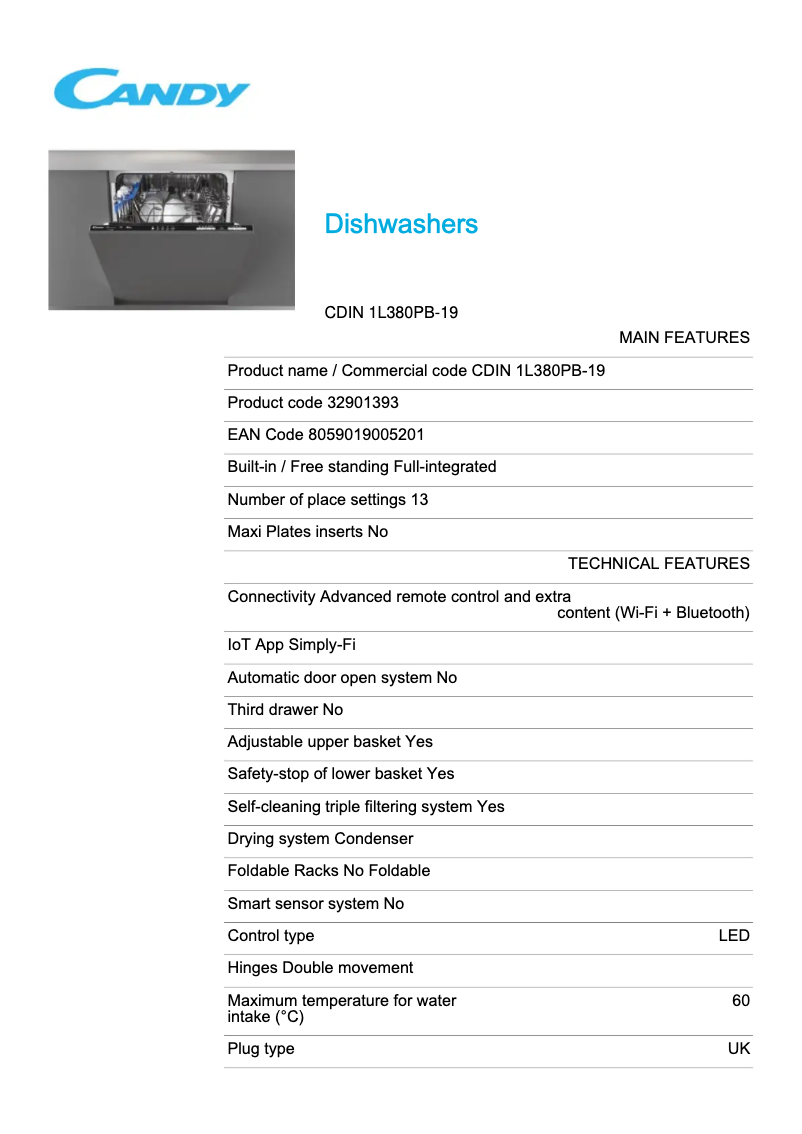 Image de la première page du manuel de l'appareil CDIN 1L380PB-19