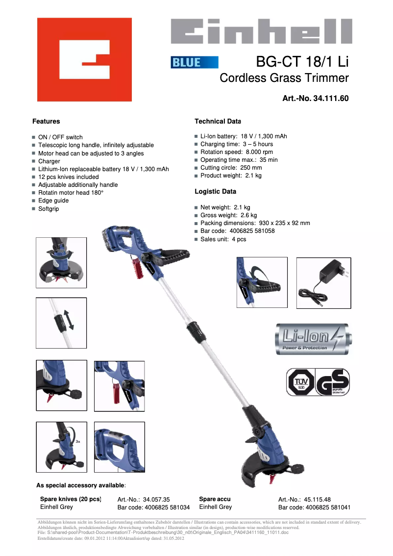 Image de la première page du manuel de l'appareil BG-CT 18/1 Li