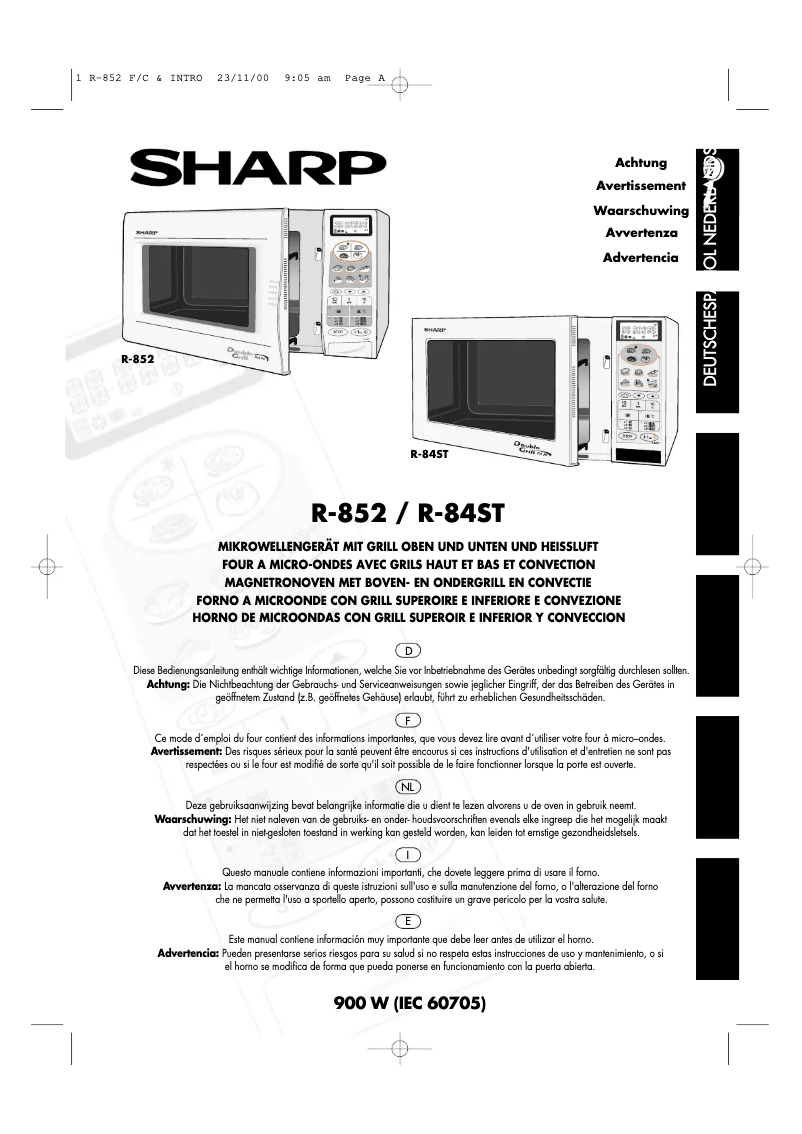 Page n°1 - Manuel utilisateur Sharp R-852W
