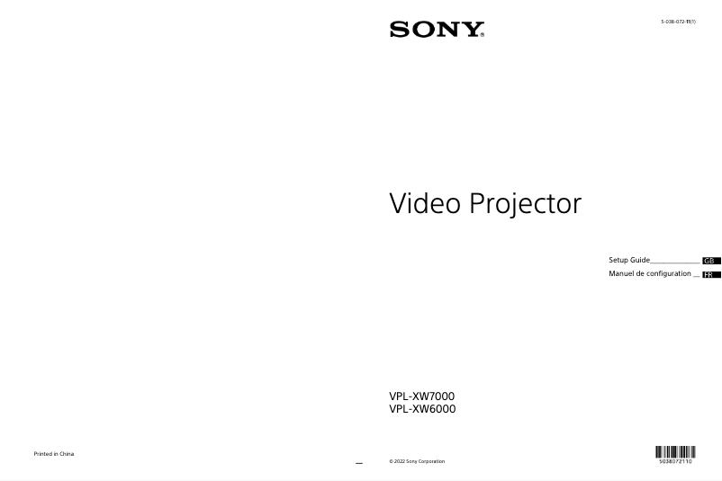 Page 1 de la notice Guide de démarrage rapide Sony VPL-XW6000