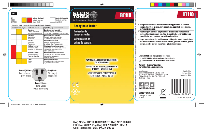 Page 1 de la notice Manuel utilisateur Klein Tools RT110