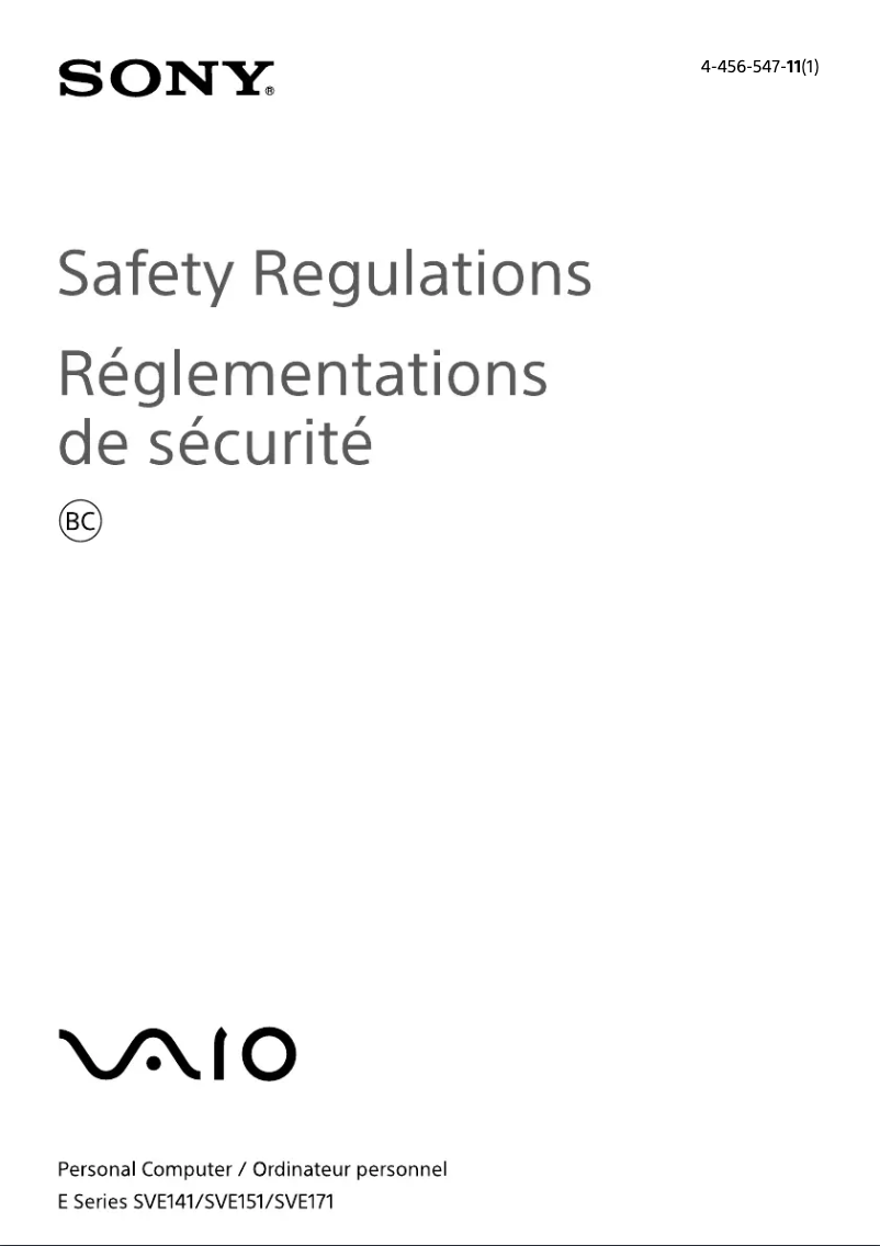 Image de la première page du manuel de l'appareil Vaio SVE1513JCXW