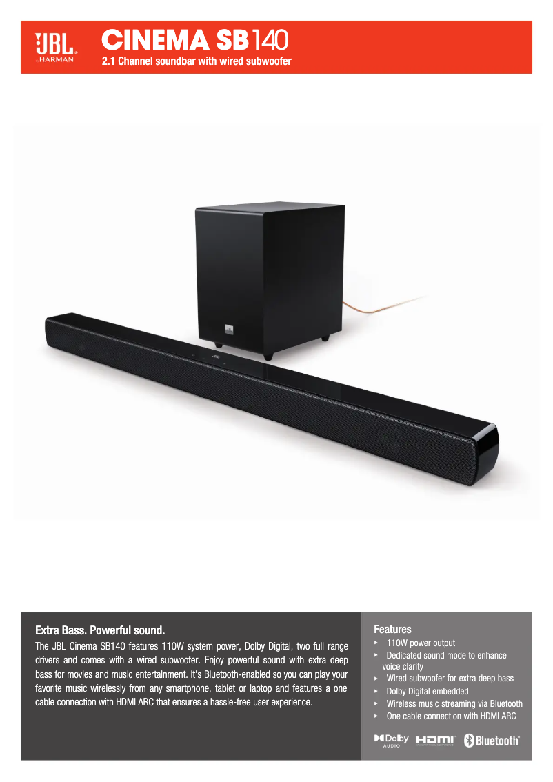 Page 1 de la notice Fiche technique JBL Cinema SB140