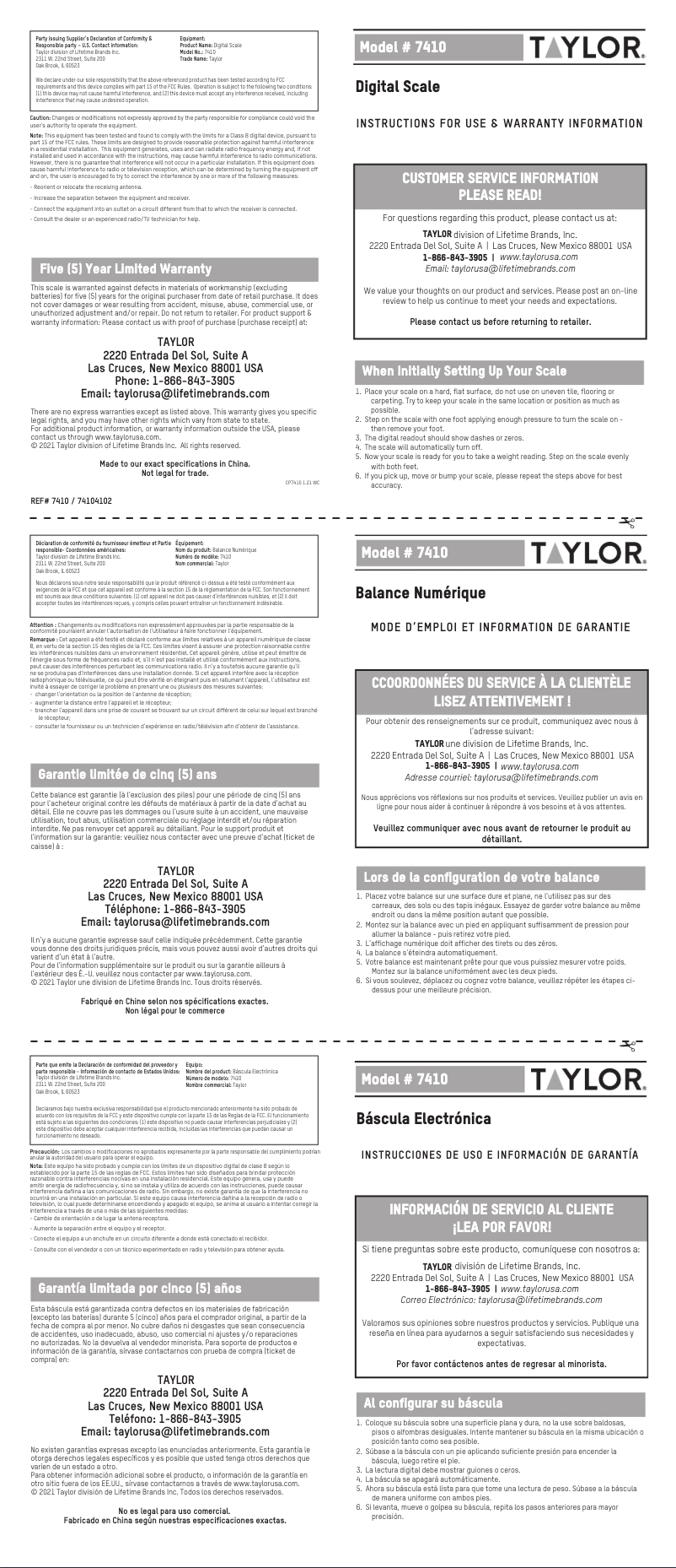 Page 1 de la notice Manuel utilisateur Taylor 74104102