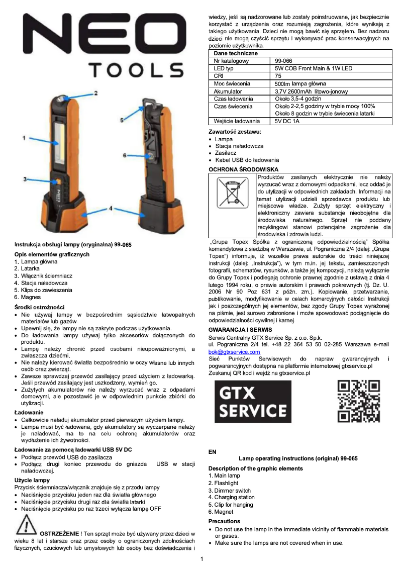 Page n°1 - Manuel utilisateur Neo 99-065