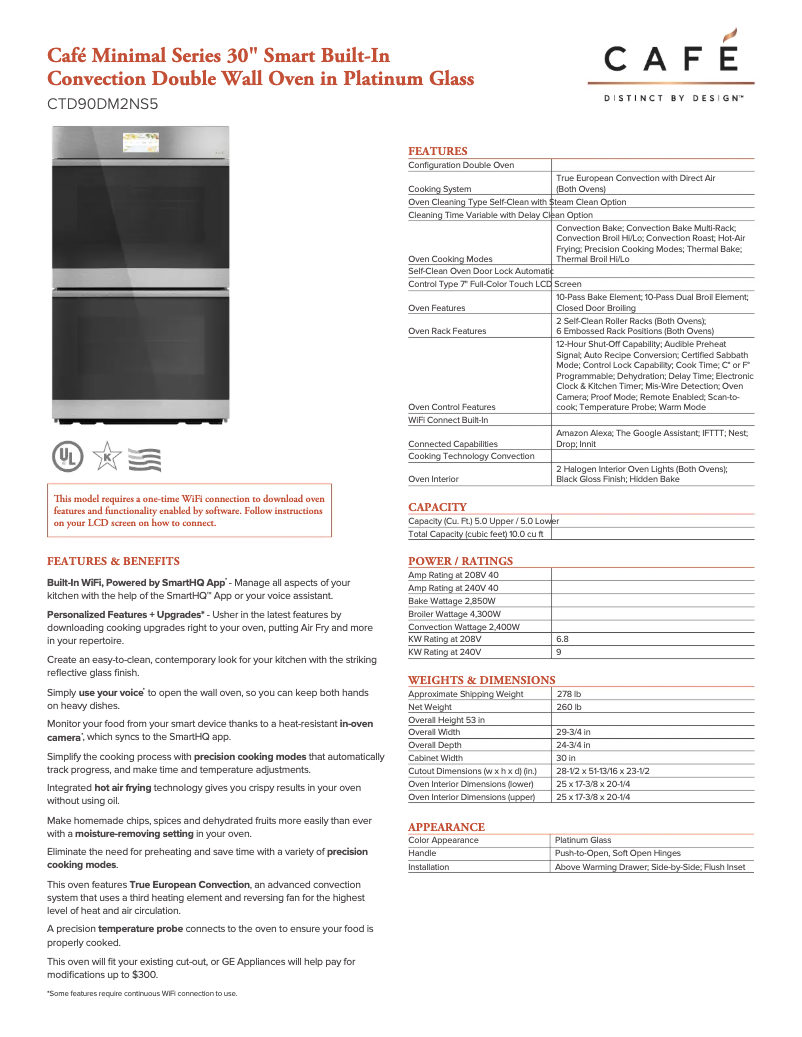 Page 1 de la notice Fiche technique GE Café CTD90DM2NS5