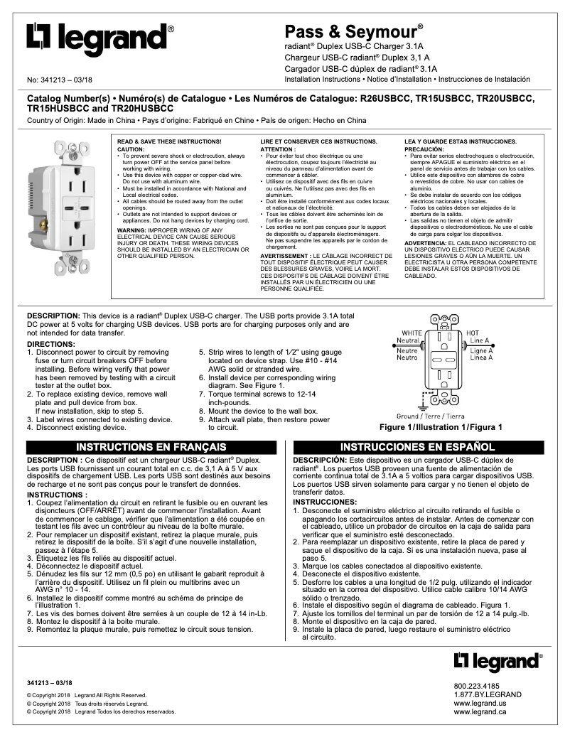 Page n°1 - Manuel utilisateur Legrand R26USBCCW