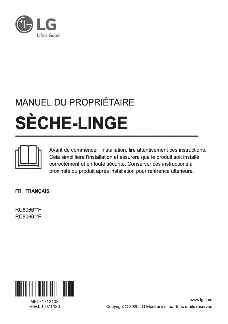 Page 1 de la notice Manuel utilisateur LG RC9066G2F