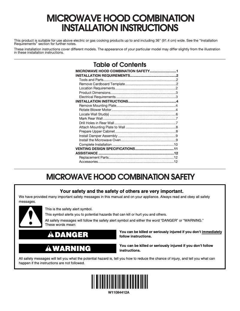 Page 1 de la notice Guide d'installation Whirlpool WMH32519HT
