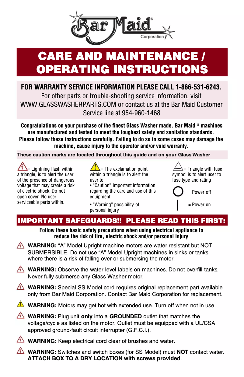 Page 1 de la notice Manuel utilisateur Bar Maid A-200