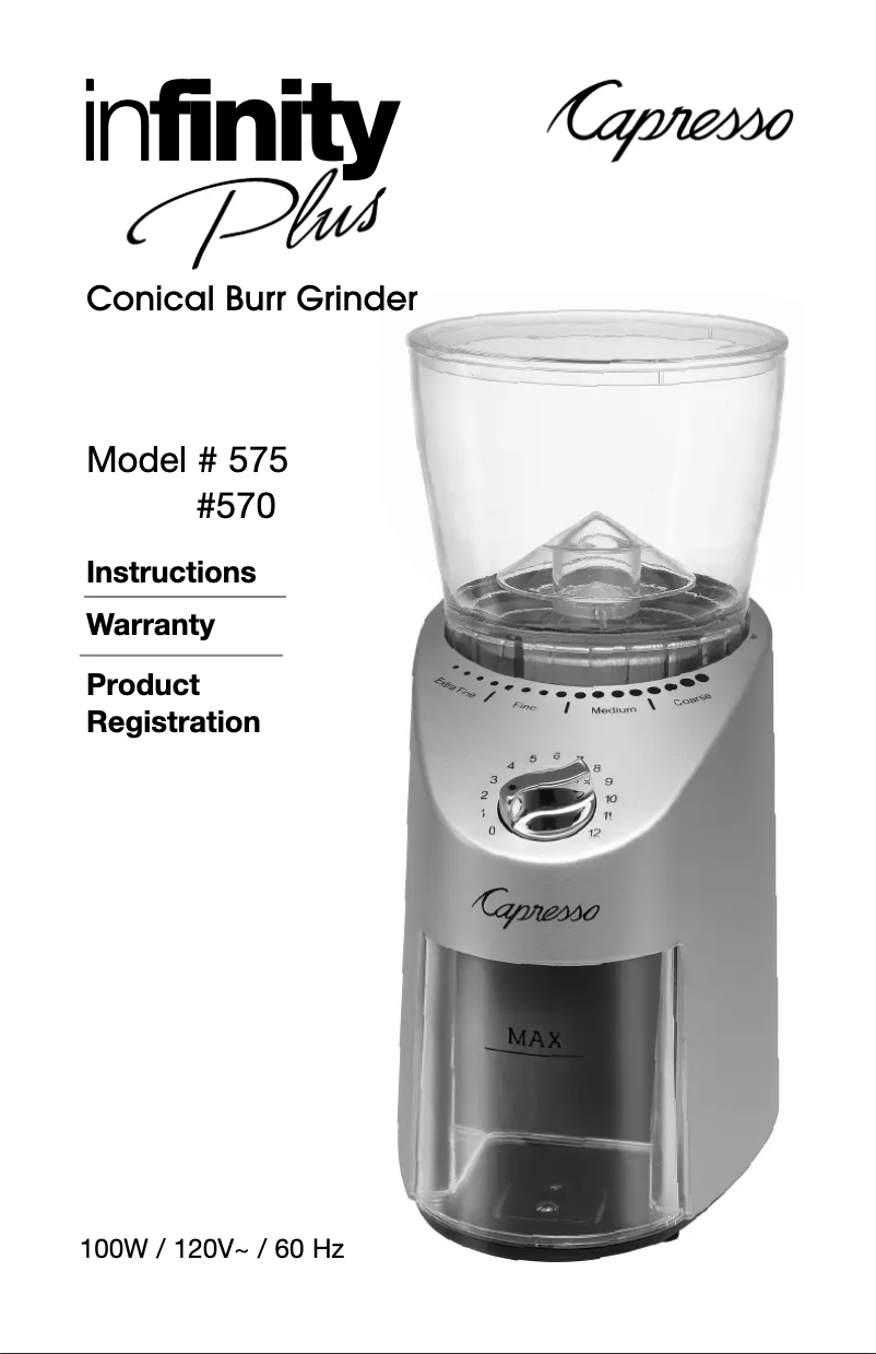 Page 1 de la notice Manuel utilisateur Capresso Infinity Plus