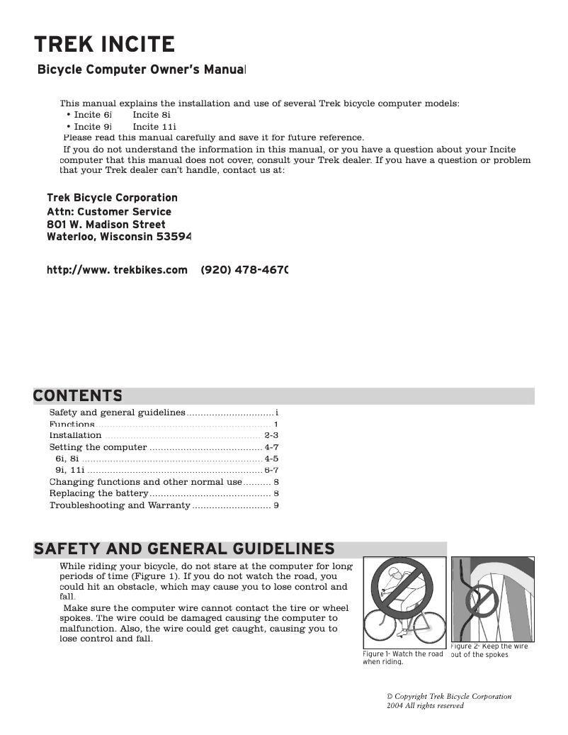 Page 1 de la notice Manuel utilisateur Trek Incite 6i