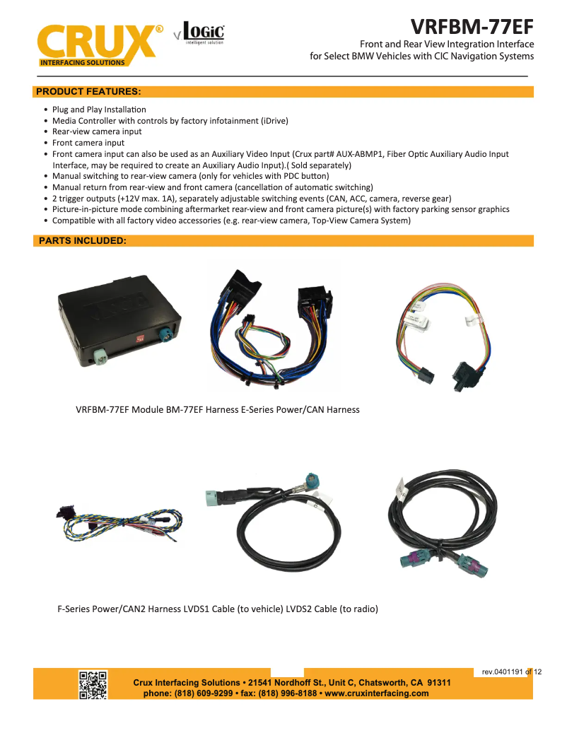 Page 1 de la notice Manuel utilisateur CRUX VRFBM-77EF