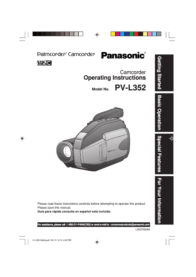 Page 1 de la notice Manuel utilisateur Panasonic Palmcorder PV-L352