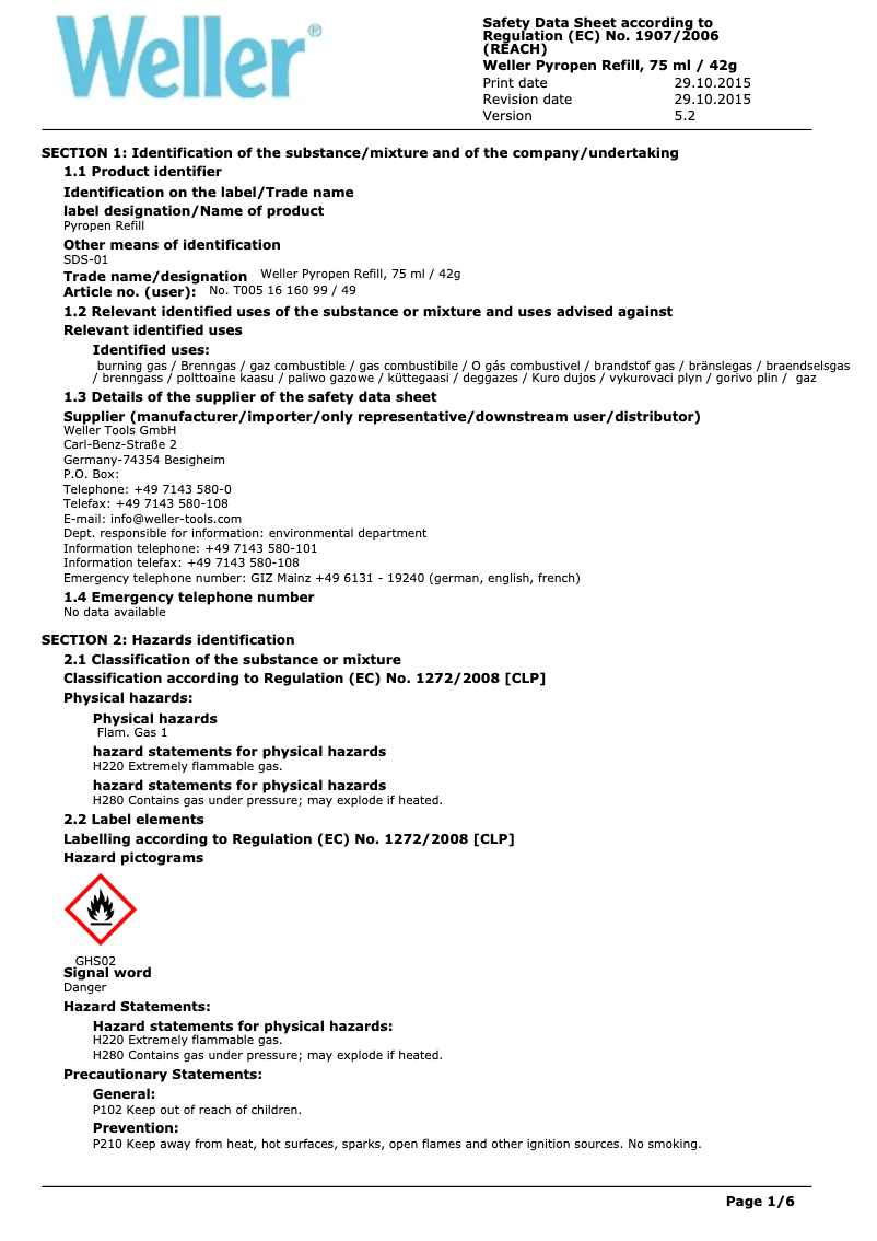 Page n°1 - Fiche technique Weller WXA 2010