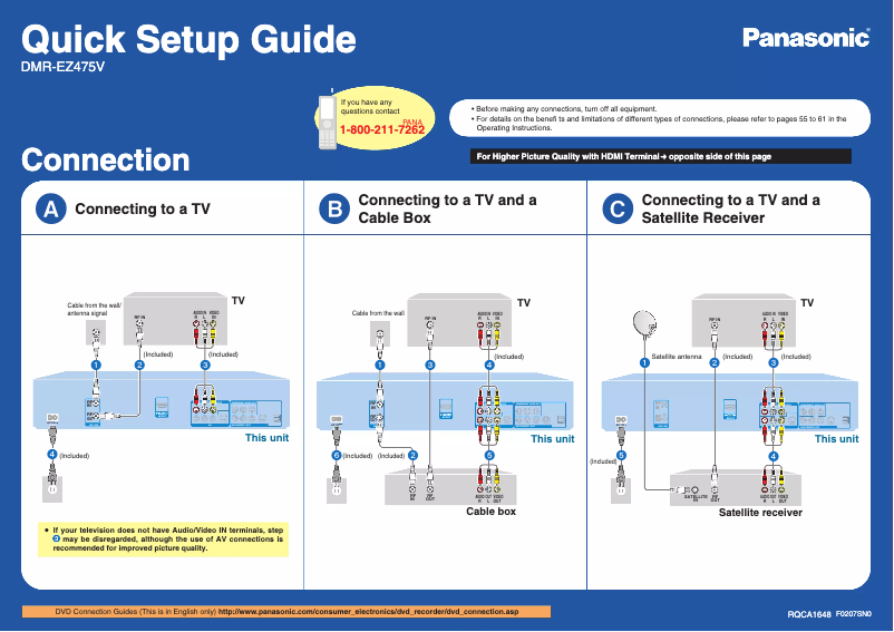 Page 1 de la notice Guide d'installation Panasonic DMR-EZ475