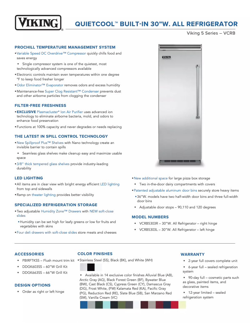 Page 1 de la notice Fiche technique Viking VCRB5303RSS