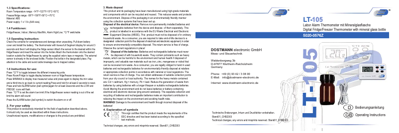 Page 1 de la notice Manuel utilisateur TFA LT-105 31.1049.02