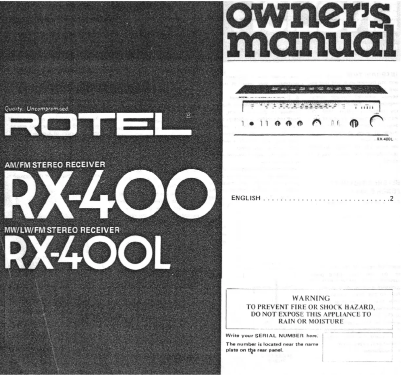 Page n°1 - Manuel utilisateur Rotel RX-400