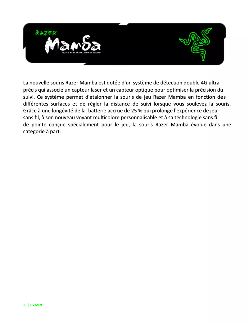 Page 1 de la notice Manuel utilisateur Razer Mamba 2012