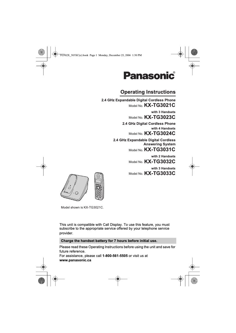 Page n°1 - Manuel utilisateur Panasonic KX-TG3024C