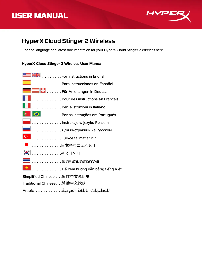 Image de la première page du manuel de l'appareil Cloud Stinger 2 Wireless