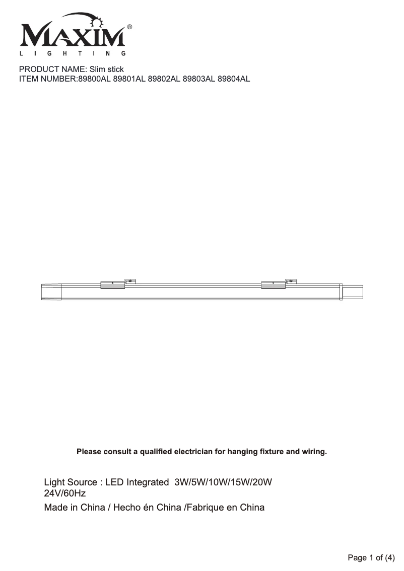 Page n°1 - Manuel utilisateur Maxim SlimStick 89804AL