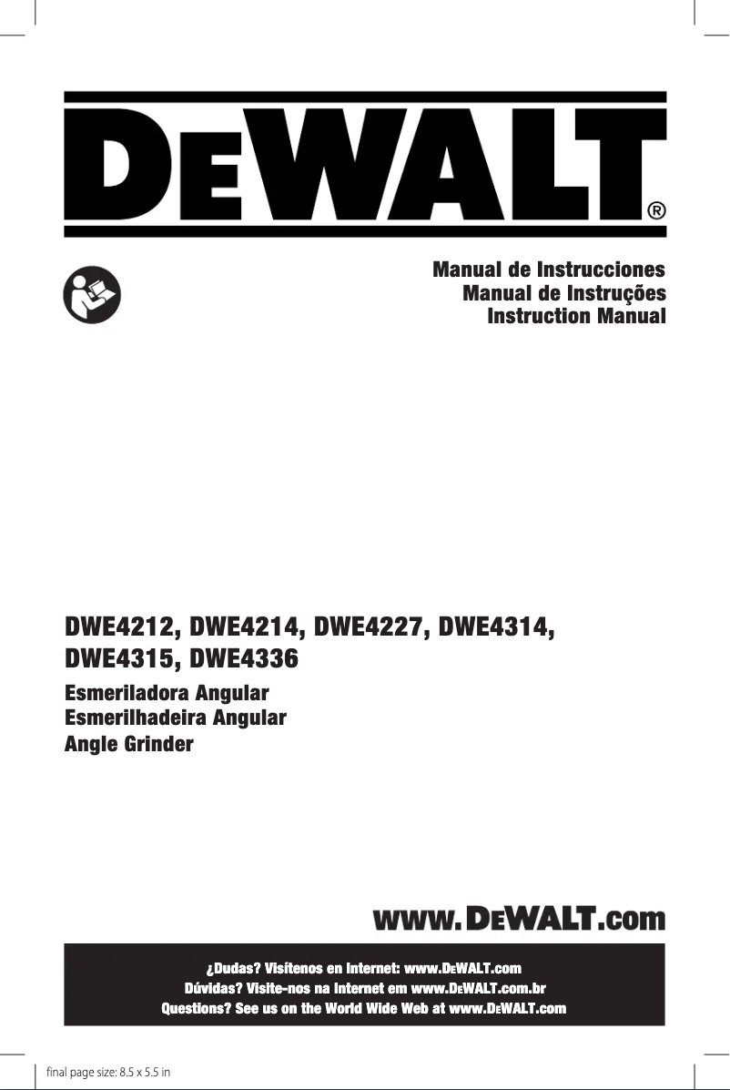 Page 1 de la notice Manuel utilisateur DeWalt DWE4315