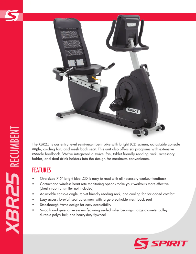 Página 1 del manual Ficha técnica Spirit Fitness XBR25