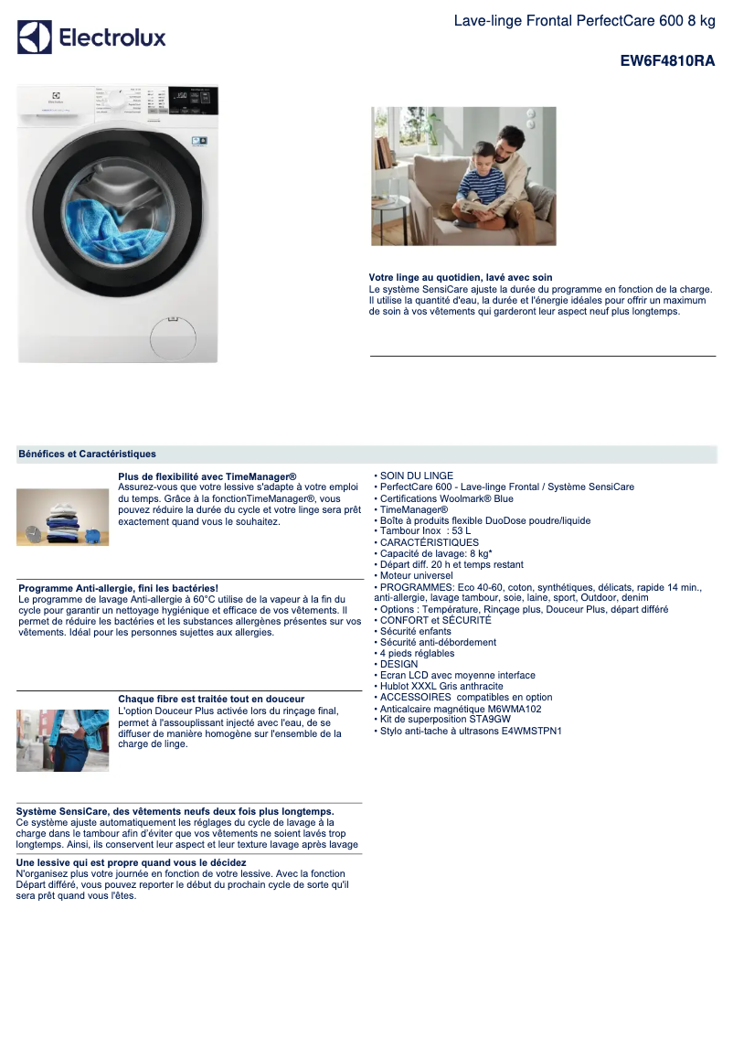 Página 1 del manual Ficha técnica Electrolux EW6F4810RA