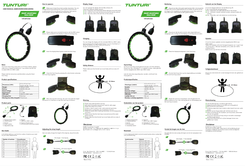 Page 1 de la notice Manuel utilisateur Tunturi Adjustable Hula Hoop