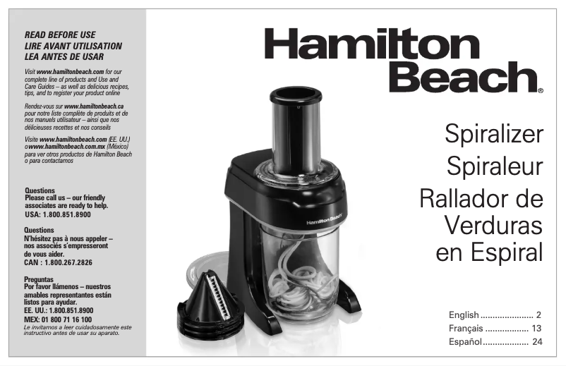 Page 1 de la notice Manuel d'utilisation et d'entretien Hamilton Beach 70930