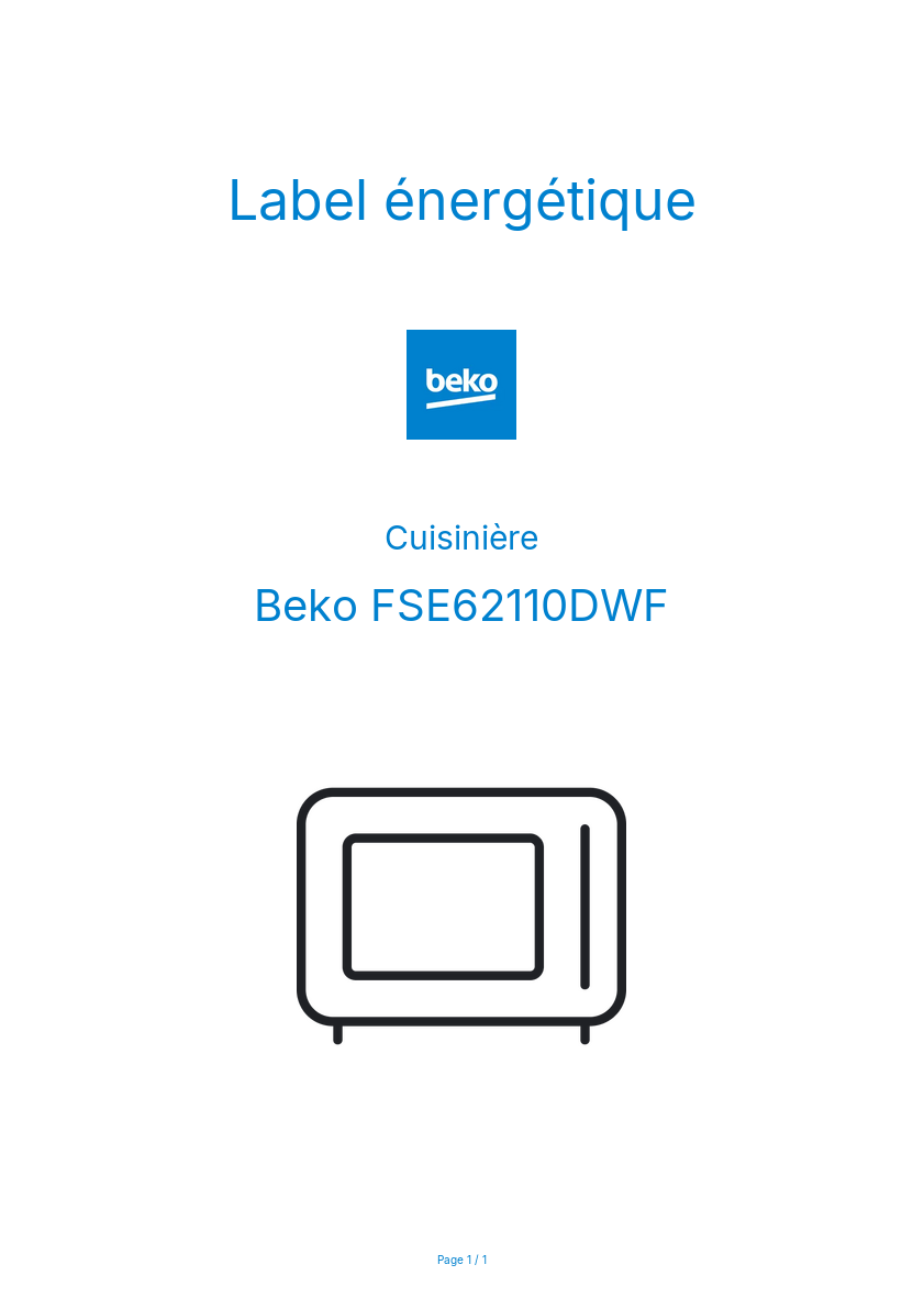 Page n°1 - Label énergétique Beko FSE62110DWF
