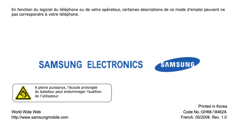 Image de la première page du manuel de l'appareil SGH-E251
