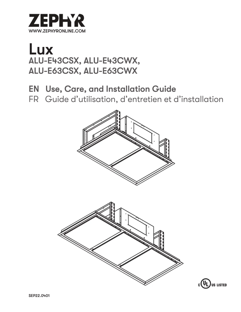 Page 1 de la notice Guide d'installation Zephyr ALU-E63CWX