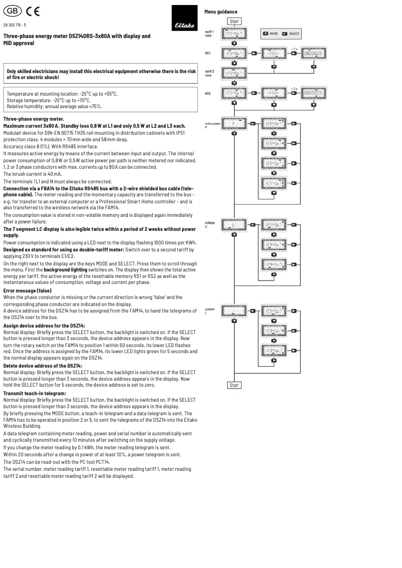 Page 1 de la notice Manuel utilisateur Eltako DSZ14DRS-3x80A