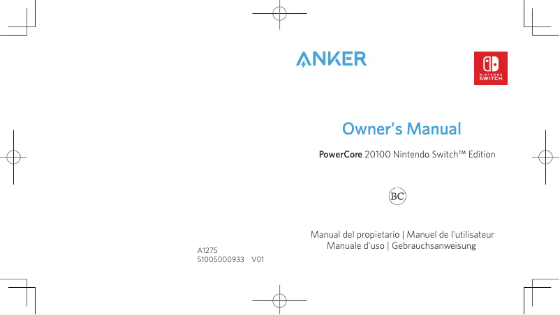 Image de la première page du manuel de l'appareil PowerCore 20100 PD Nintendo Switch